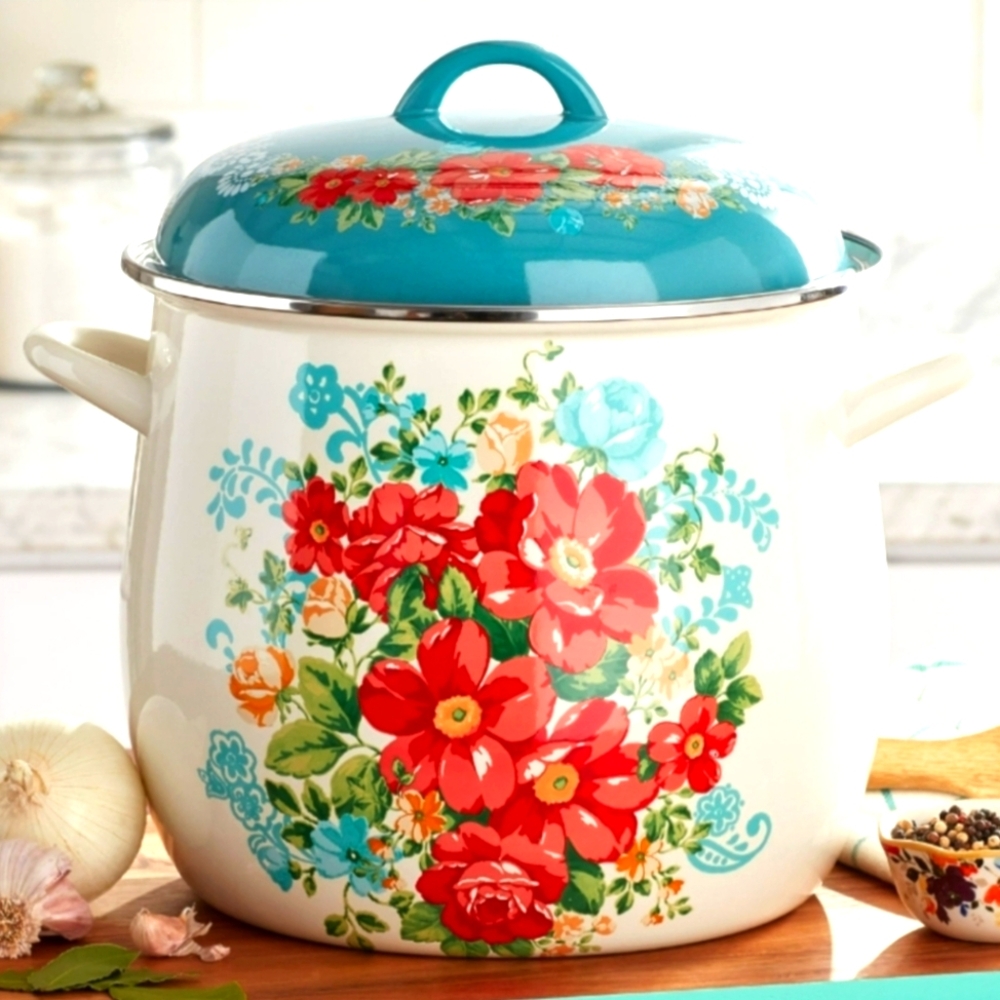 *~* Pioneer Woman Vintage Floral Holiday 12 Qt Pot - Floral - Blue White Spring